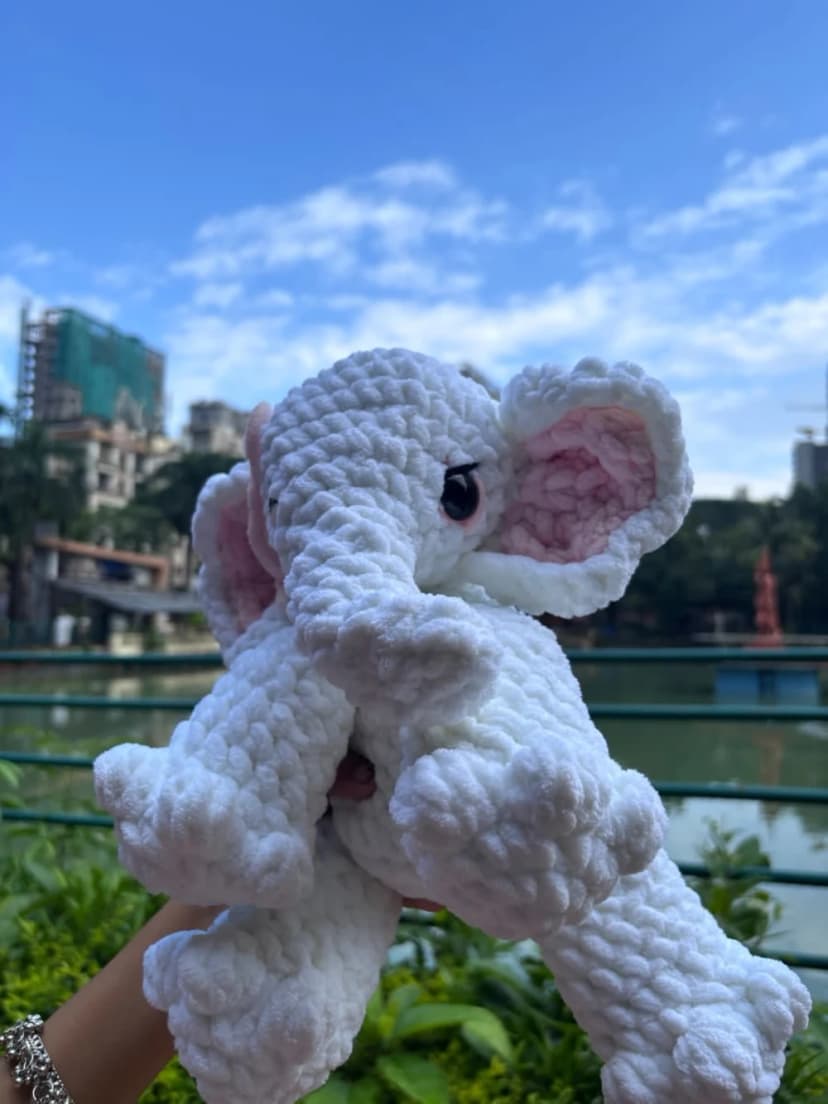 Handmade Crochet White Elephant Plushie – Amigurumi Toy