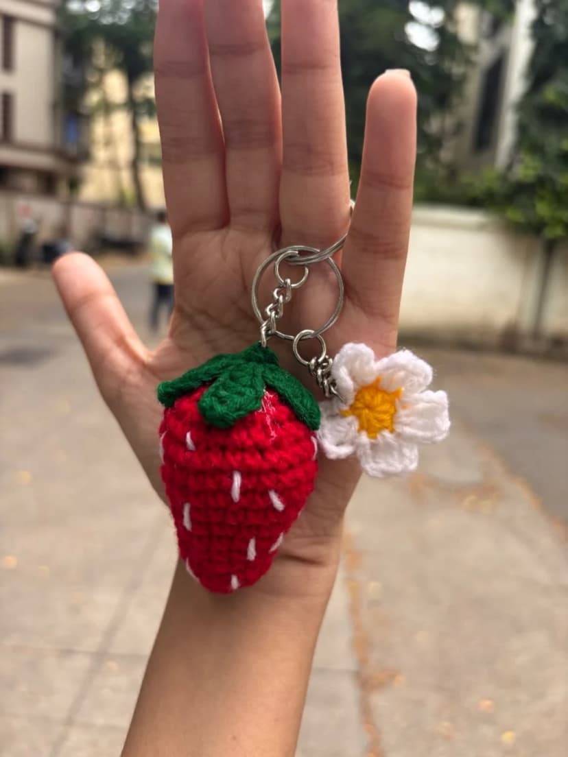 Handmade Crochet Strawberry Keychain