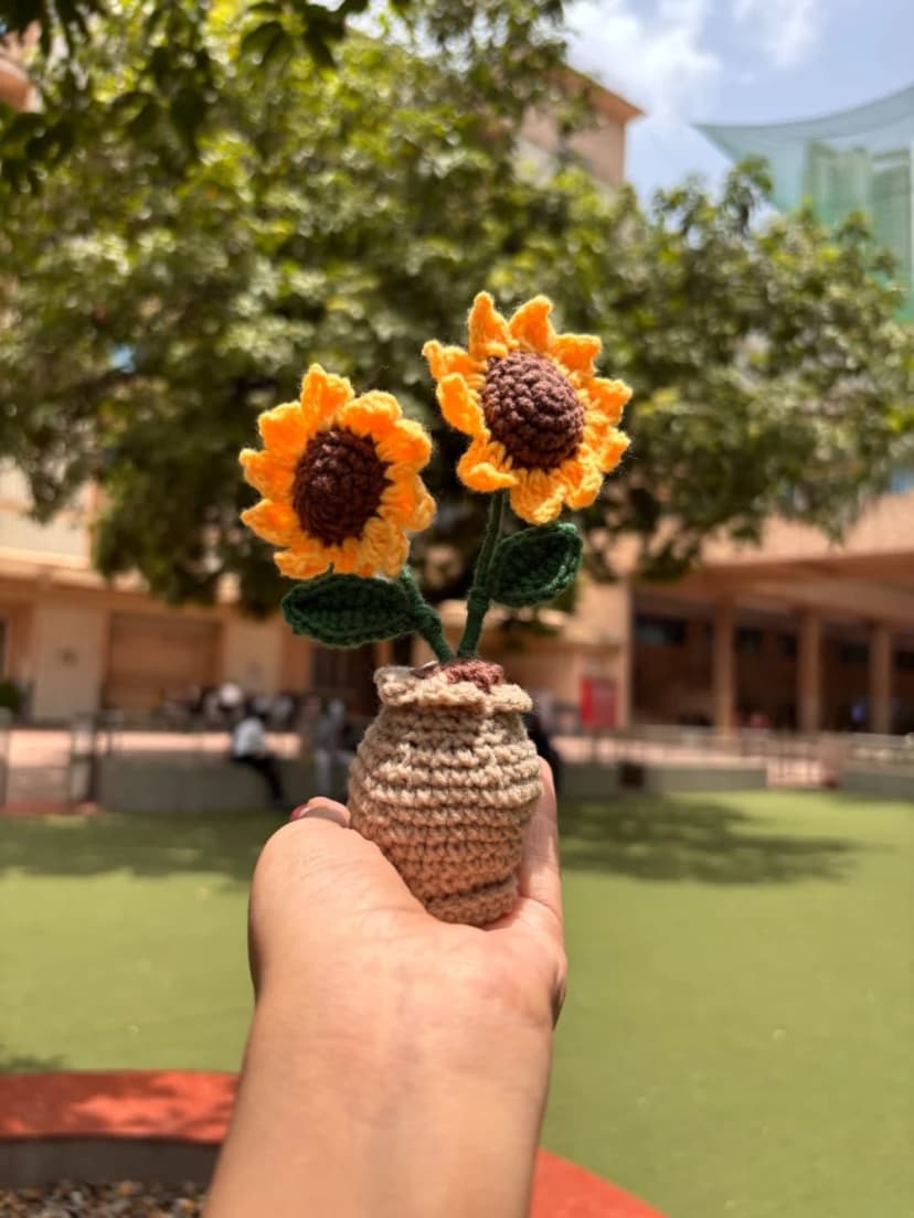 Handmade Crochet Sunflower Flower Pot