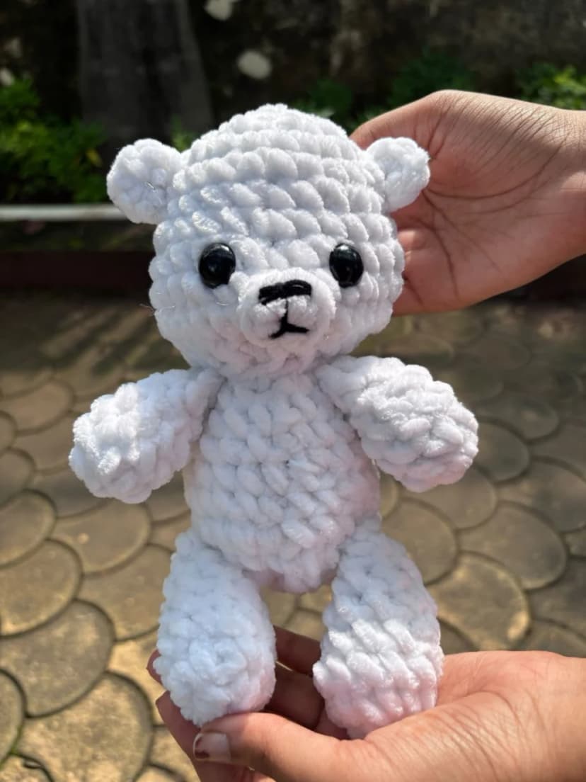 Handmade Crochet White Teddy Bunny Plushie